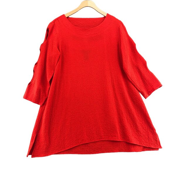 Ali Miles Top Womens Small Orange Red Textured 3/4 Sleeve Blouse Cut Out Tunic - Picture 1 of 11